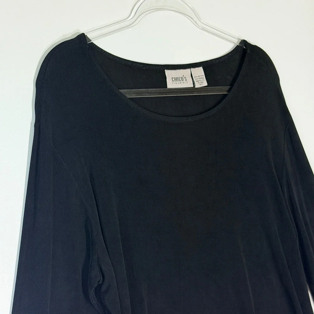 Chico's Travelers Black 3/4 Sleeve Scoop Neck Top Large - Picture 3 of 7